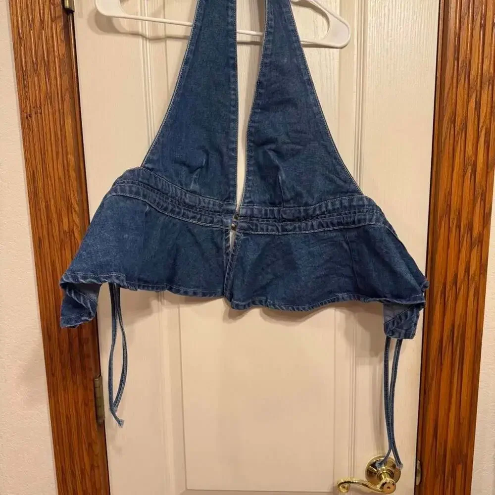 Women's Blue and Navy Crop-top